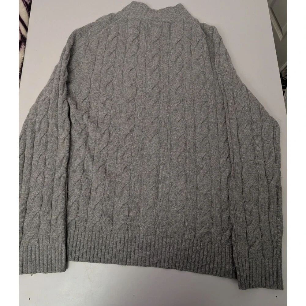 Vineyard Vines Mens L Gray Cable Knit Mock Neck Button Wool Cashmere Sweater